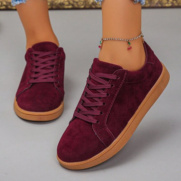 Burgundy Sporty Women's Casual Flat Sneakers - Picture 4 of 4